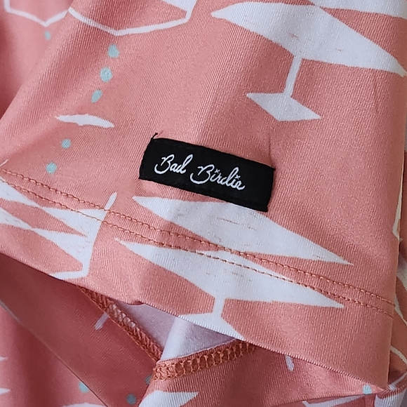 Bad Birdie coral and white geometric patterned golf polo Shirt men's size Small - Picture 9 of 11